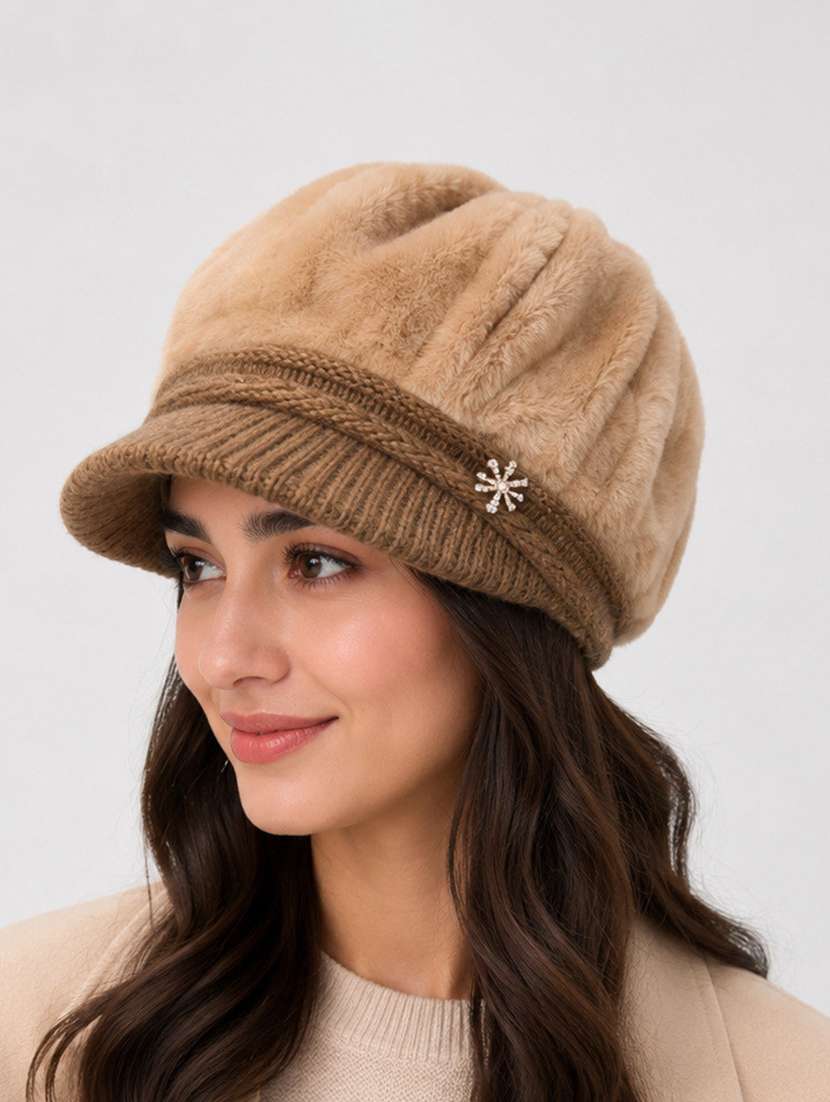 women solid woollen winter cap