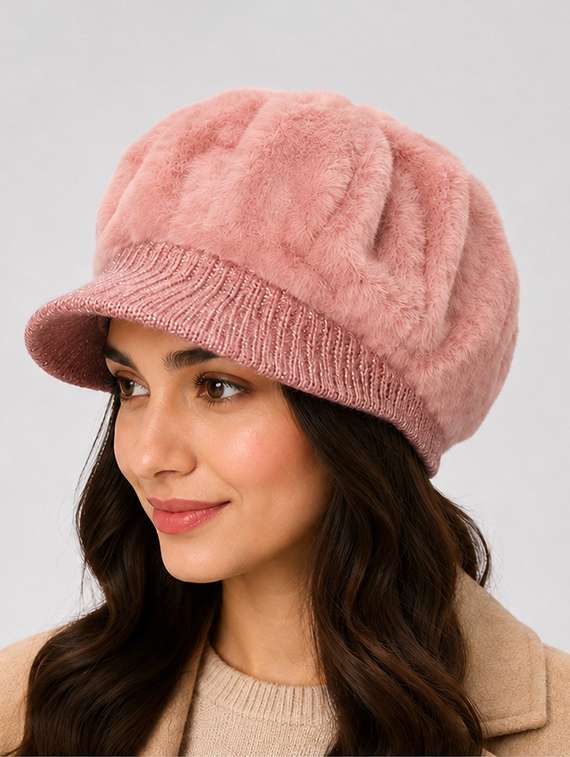 women fur winter cap with embellishment
