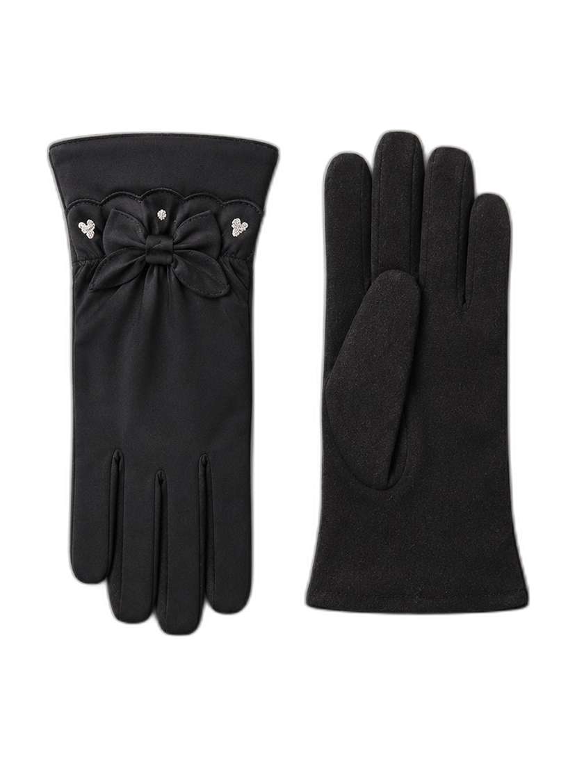 women solid button touch screen gloves