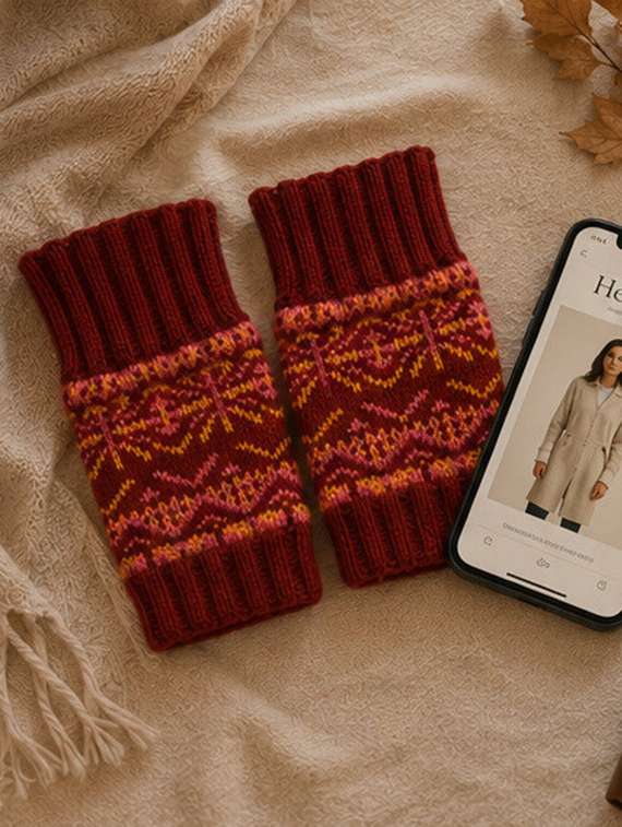 women self design fingerless gloves