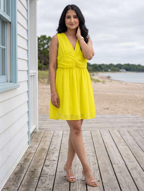 women solid sleeveless a-line dress