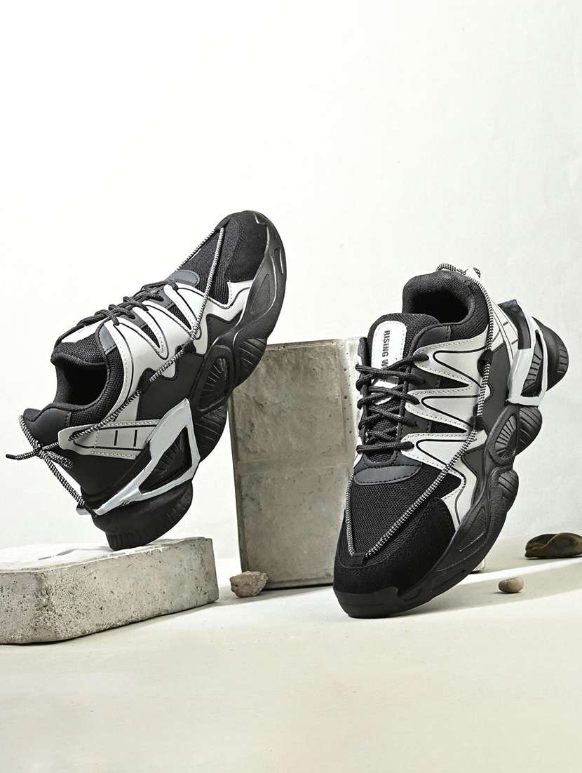 men colourblocked lace up casual shoes