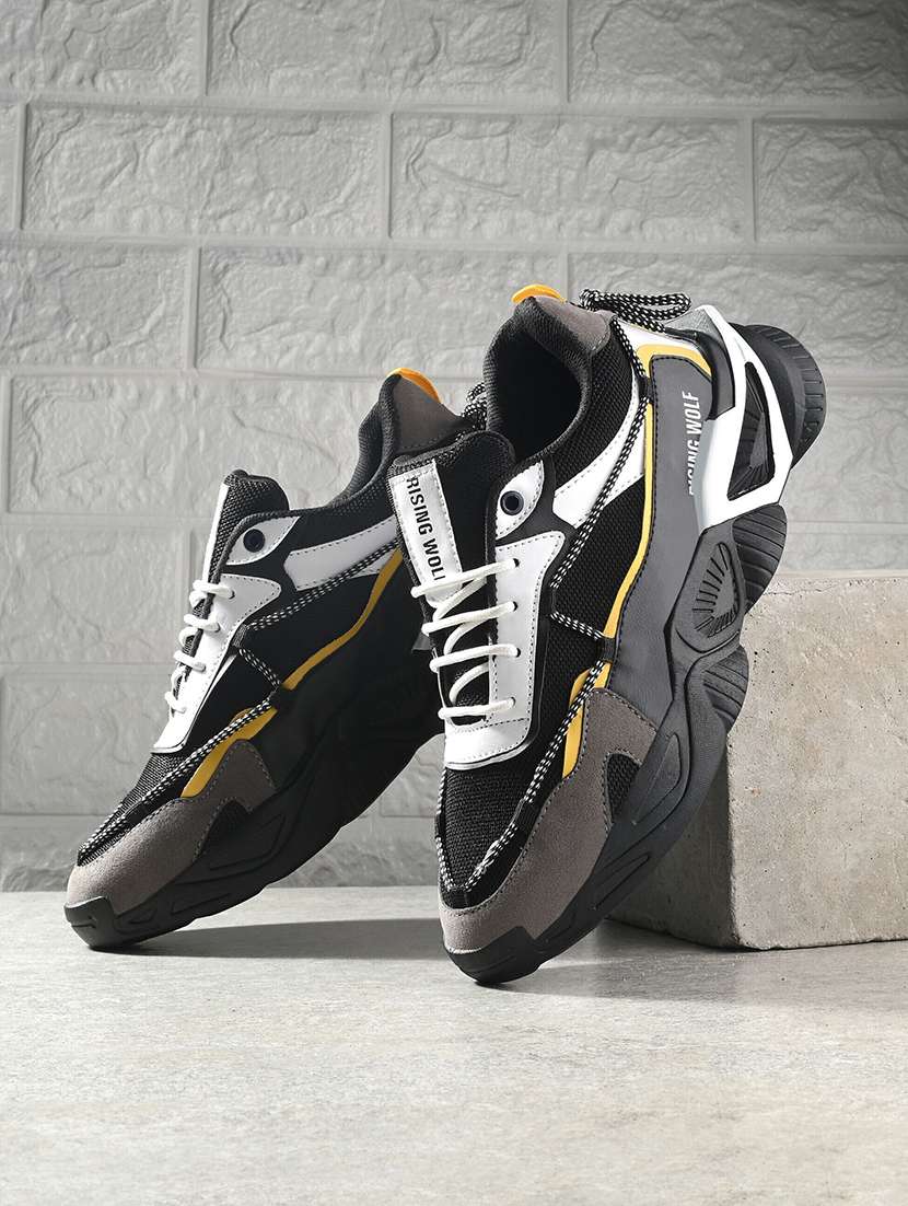 men colourblocked lace up casual shoes