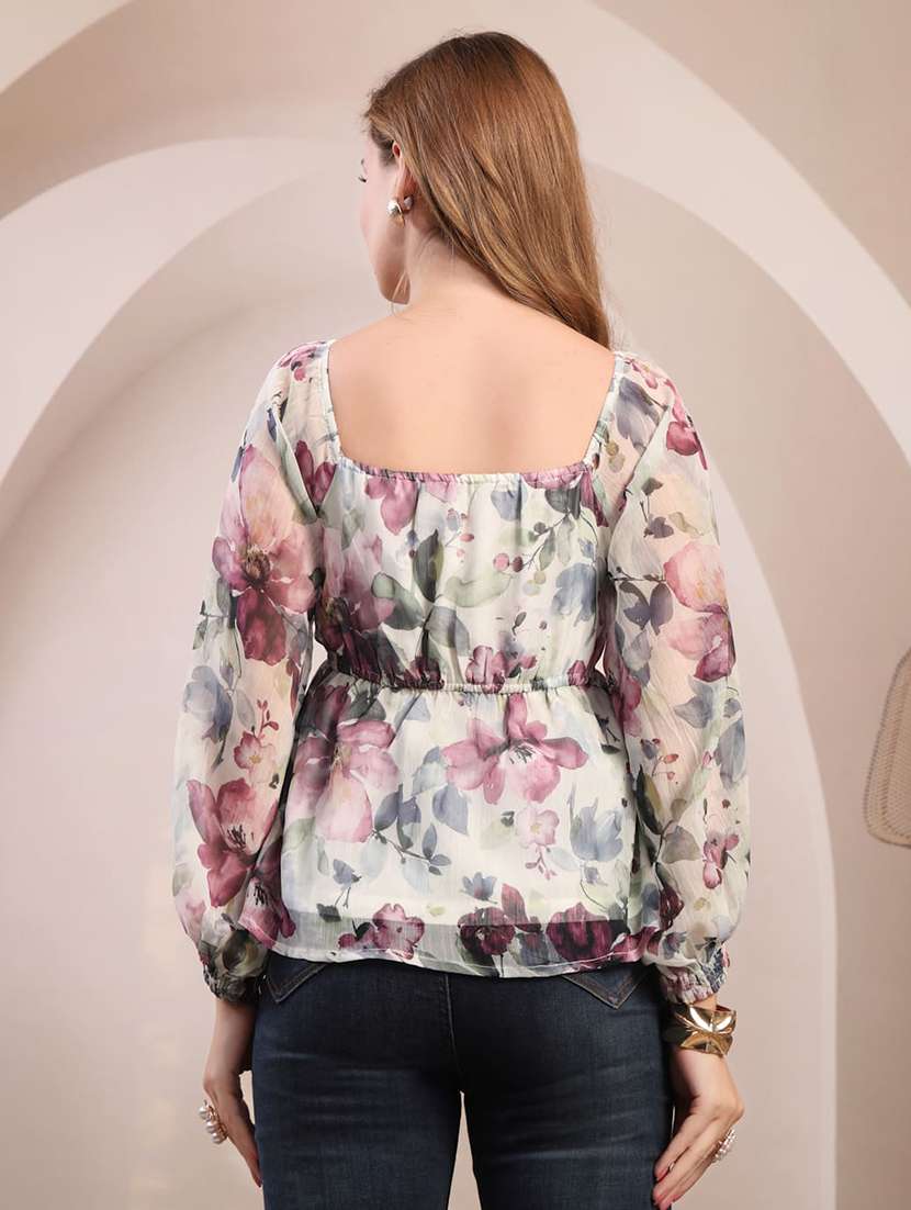 Women Printed Long Sleeves Peplum Top - 22657860 -  Standard Image - 3
