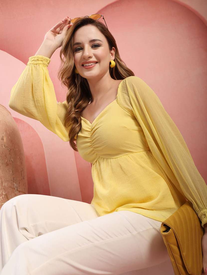 women solid long sleeves peplum top