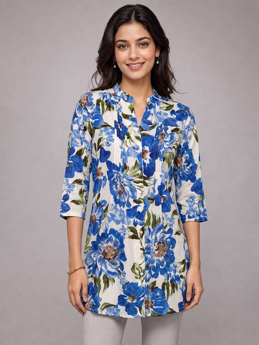 women floral printed three quarter sleeves regular shirt