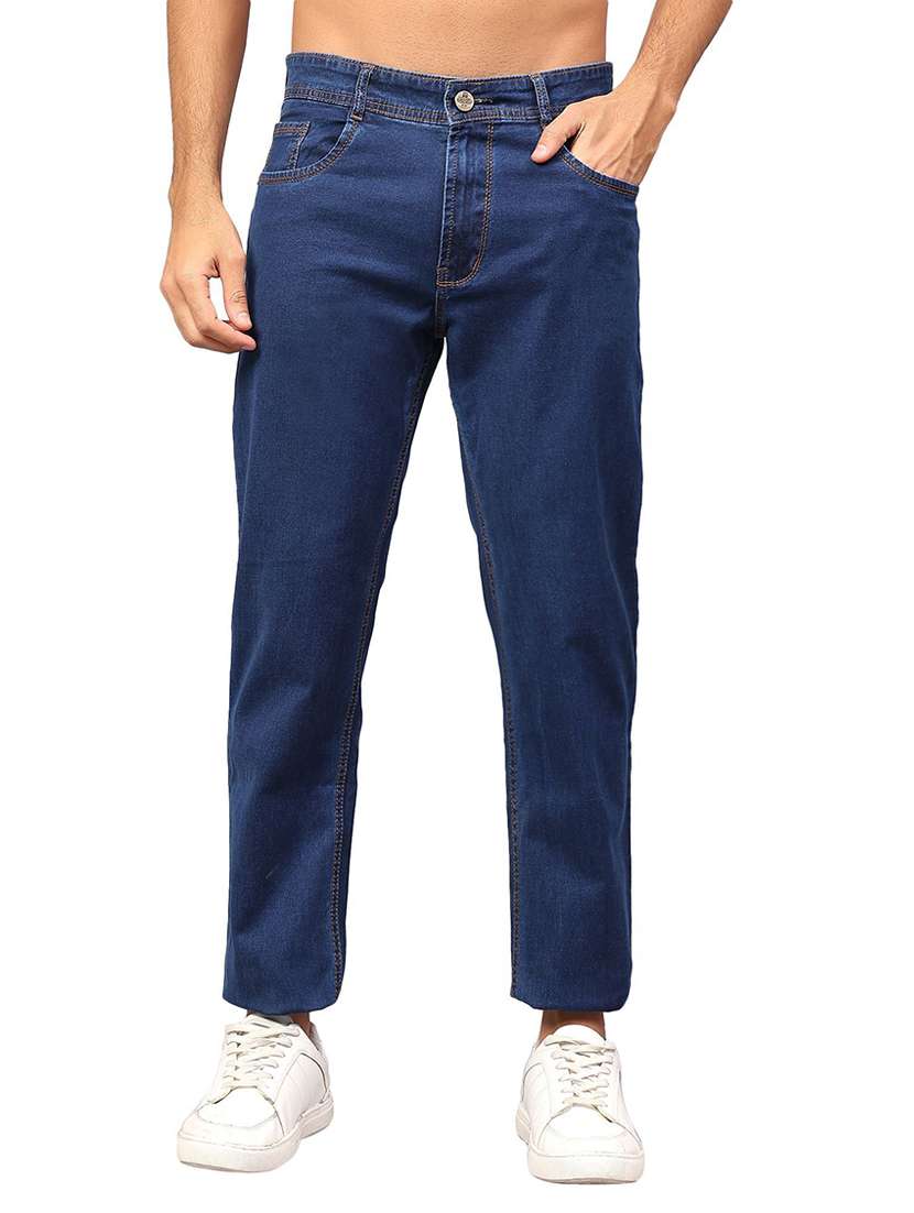 men plain mid rise full length slim fit jeans