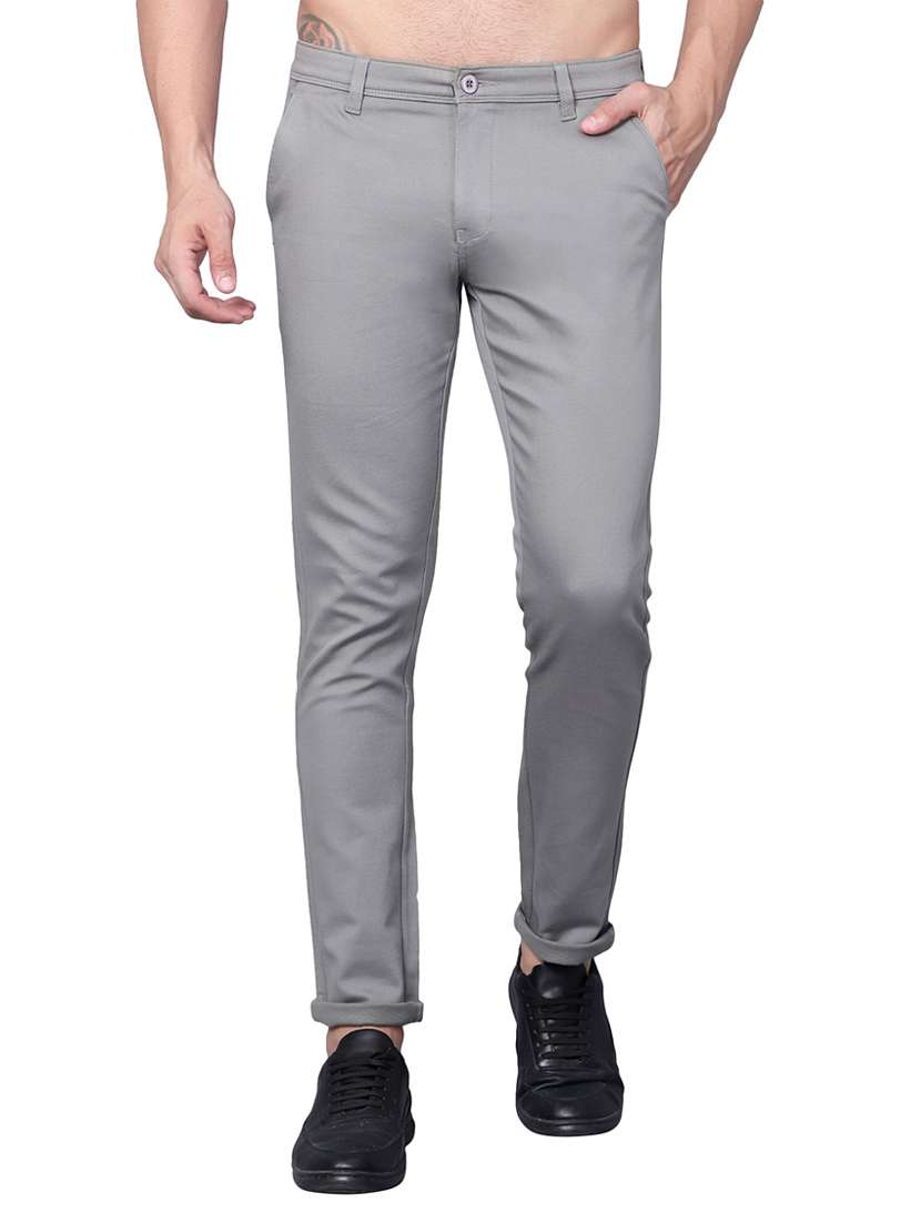 men solid mid rise chinos casual trouser