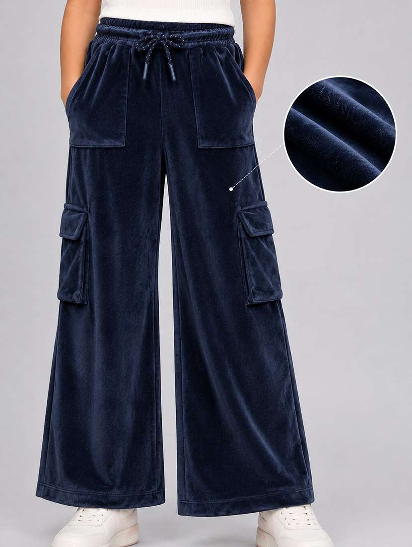 girls solid mid rise relaxed fit cargo