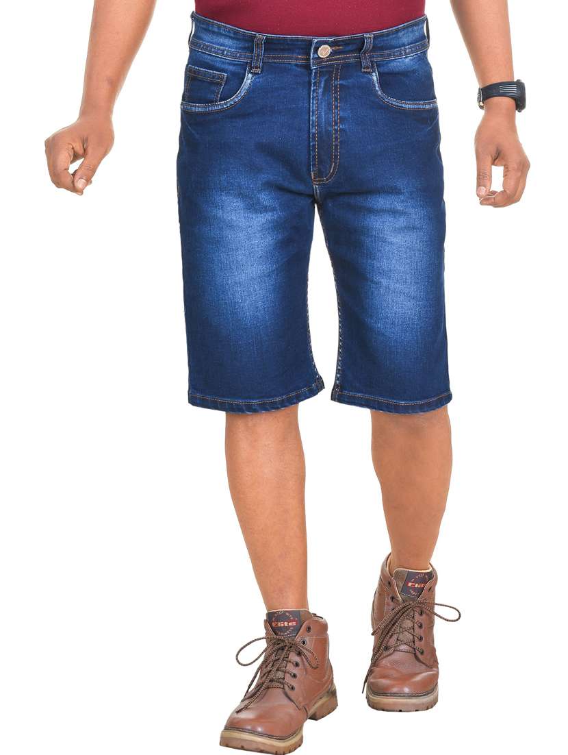 men washed mid rise slim fit denim shorts