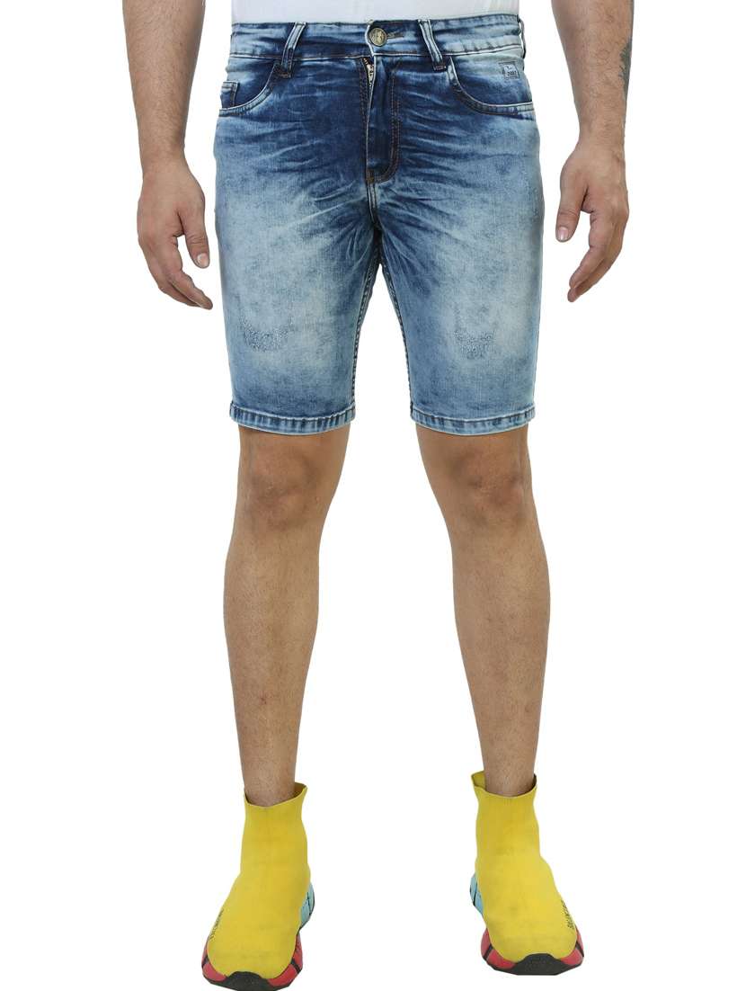men washed mid rise slim fit denim shorts