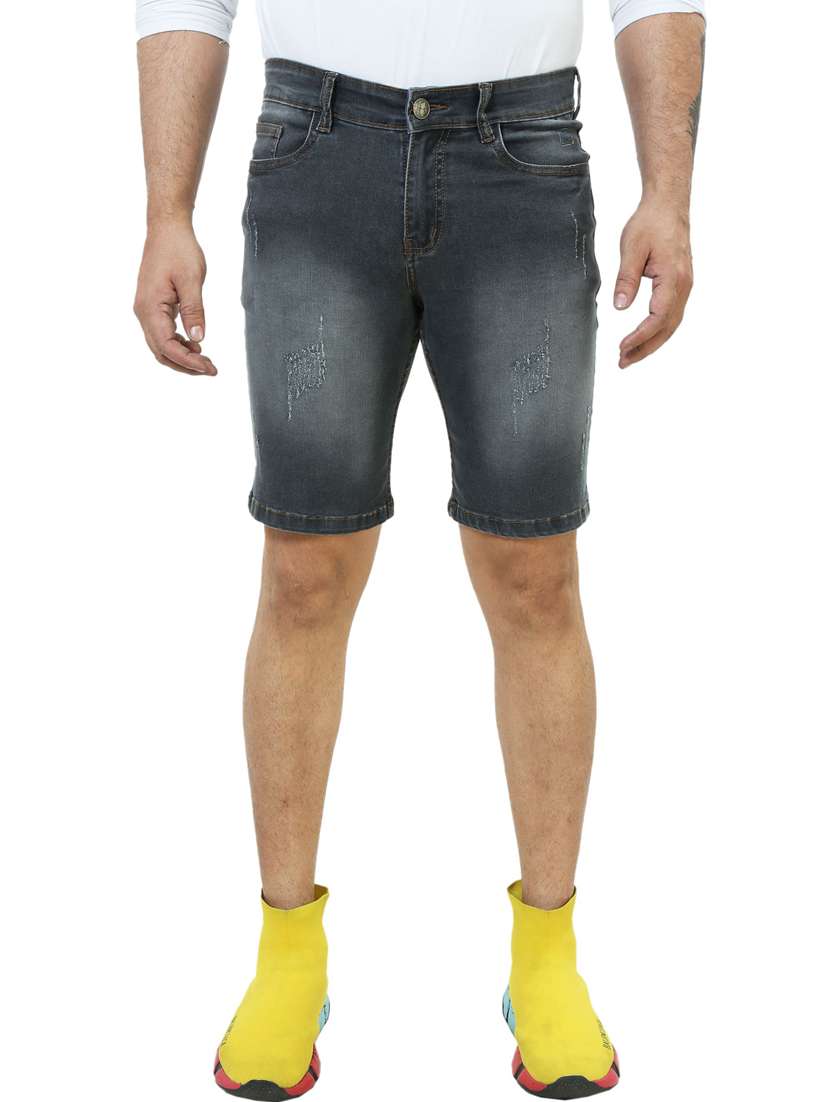 men washed mid rise slim fit denim shorts