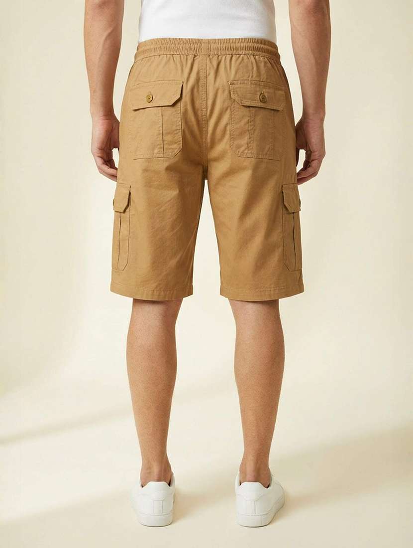 men solid mid rise regular fit cargo shorts - 22658344 -  Standard Image - 3