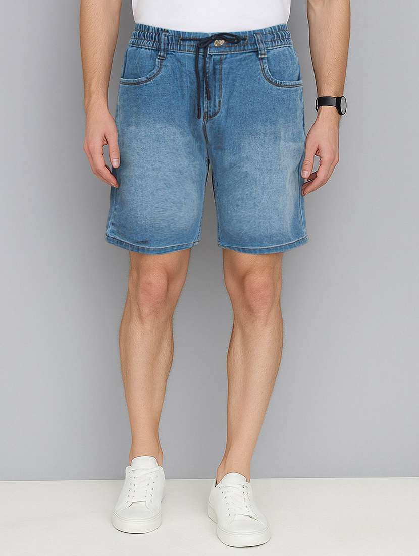 men washed mid rise regular fit denim shorts