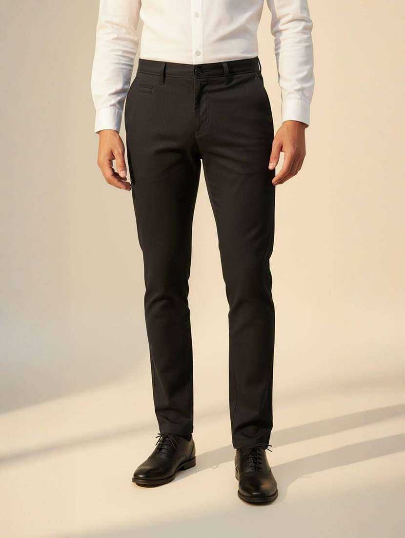 men solid mid rise flat formal trouser