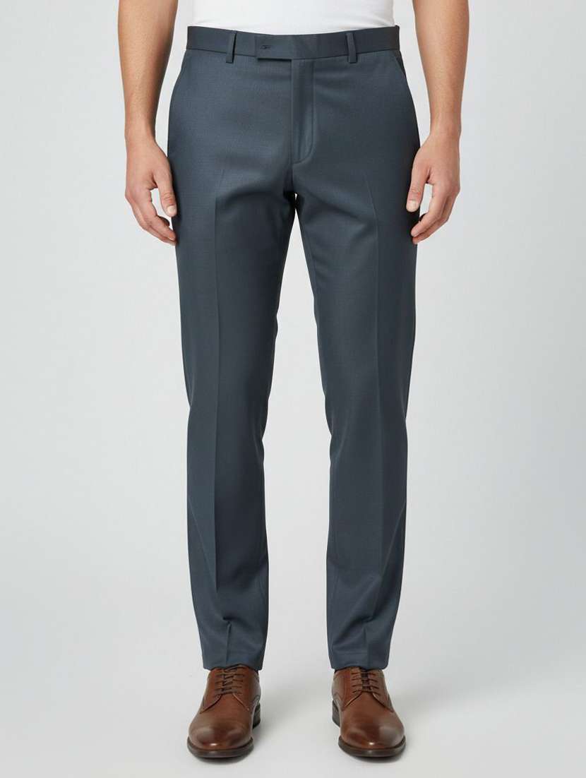 men solid mid rise flat formal trouser