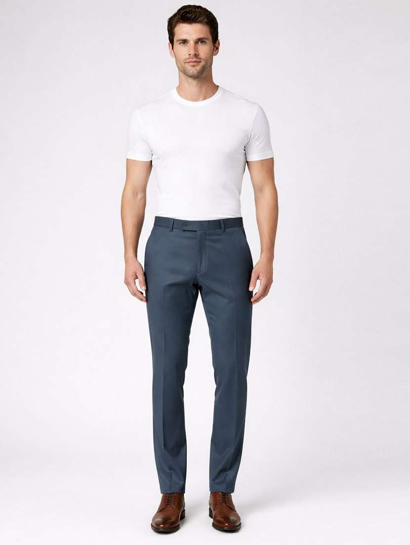 Men Solid Mid Rise Flat Formal Trouser - 22658396 -  Standard Image - 3