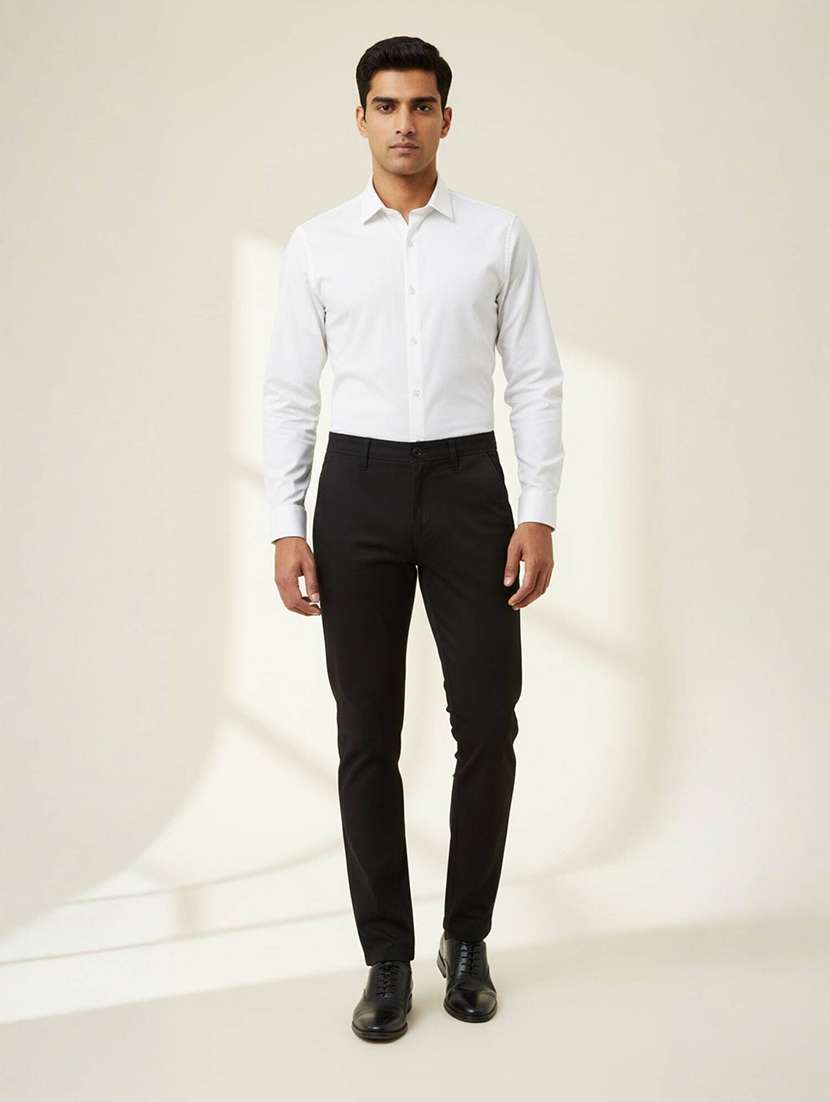 men solid mid rise flat formal trouser