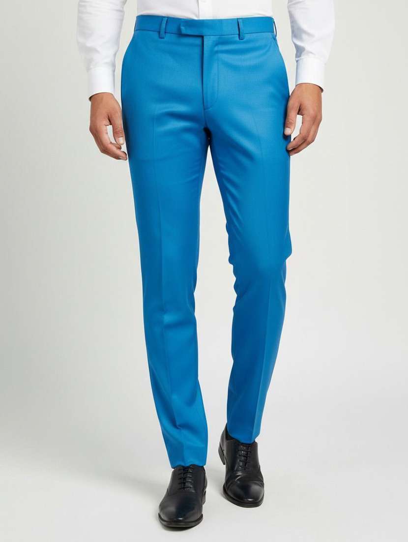 men solid mid rise flat formal trouser