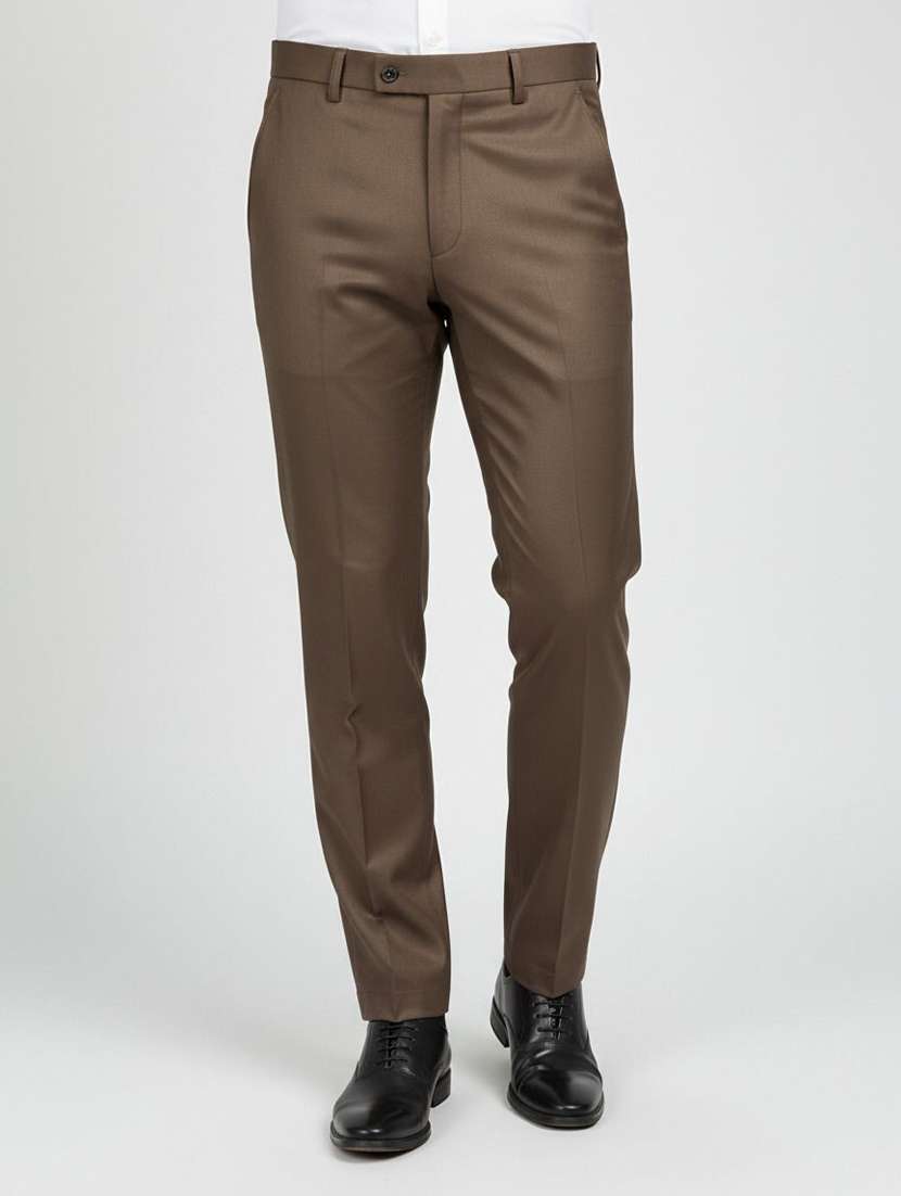 men solid mid rise flat formal trouser