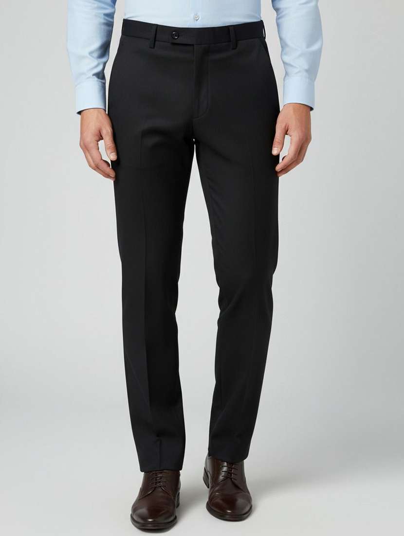 men solid mid rise flat formal trouser