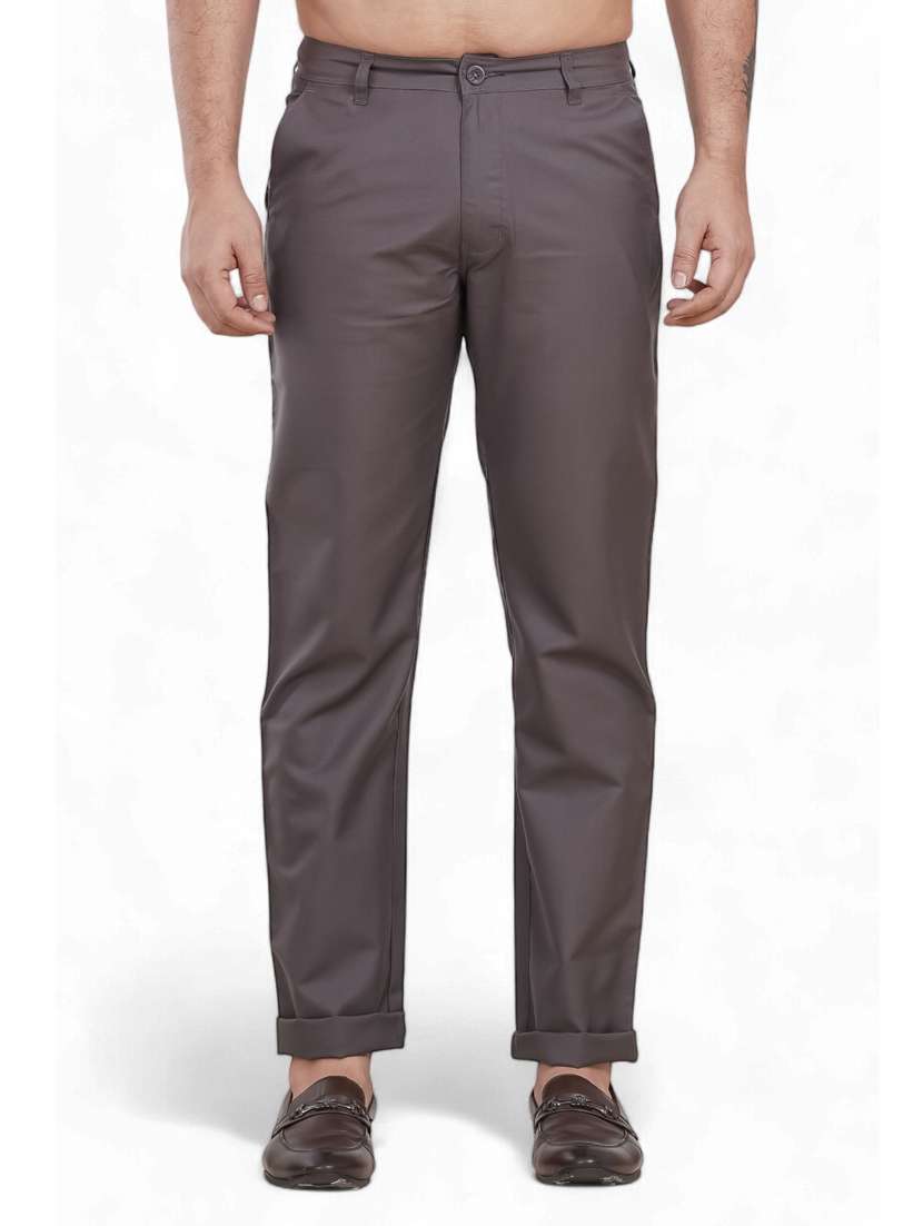 men solid mid rise flat formal trouser