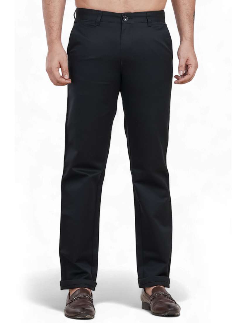men solid mid rise flat formal trouser
