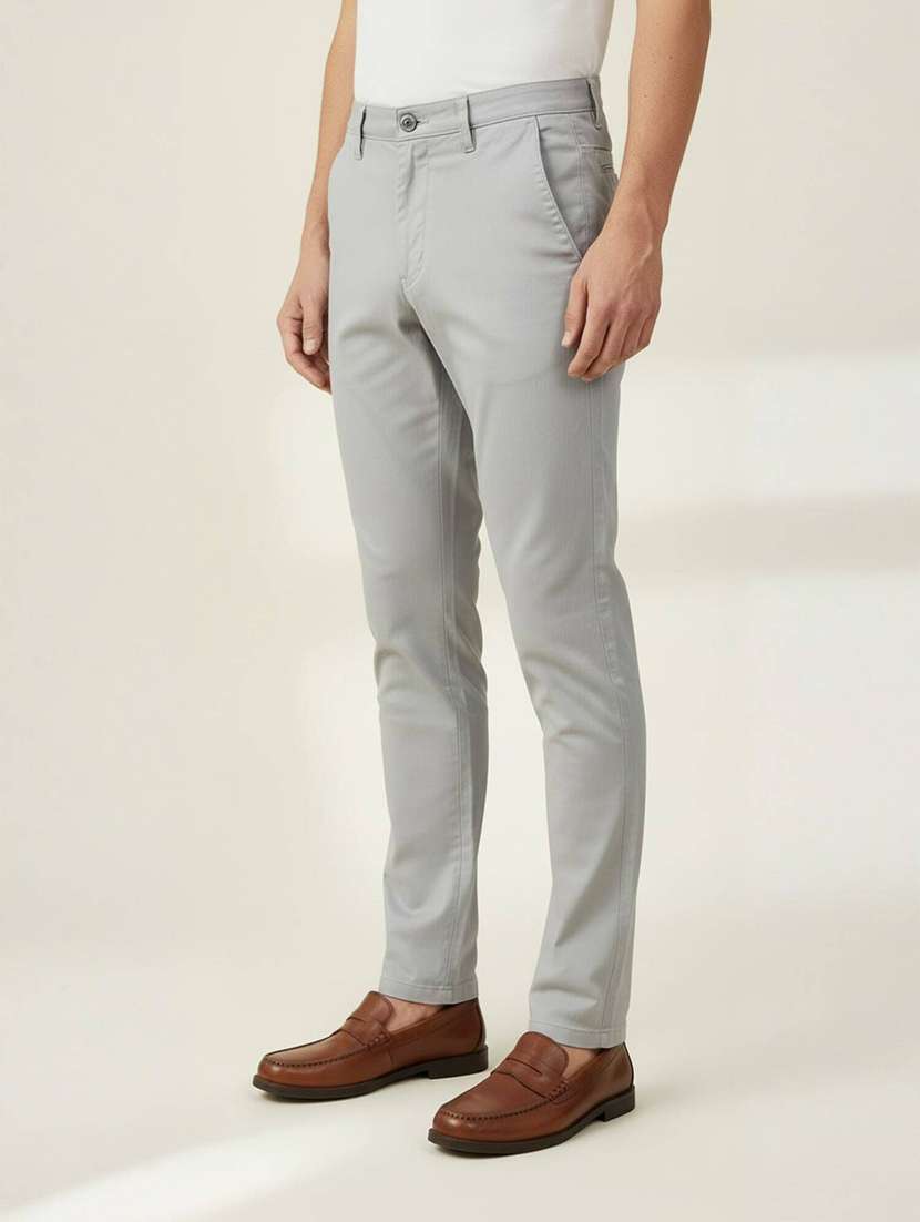 men solid mid rise flat formal trouser