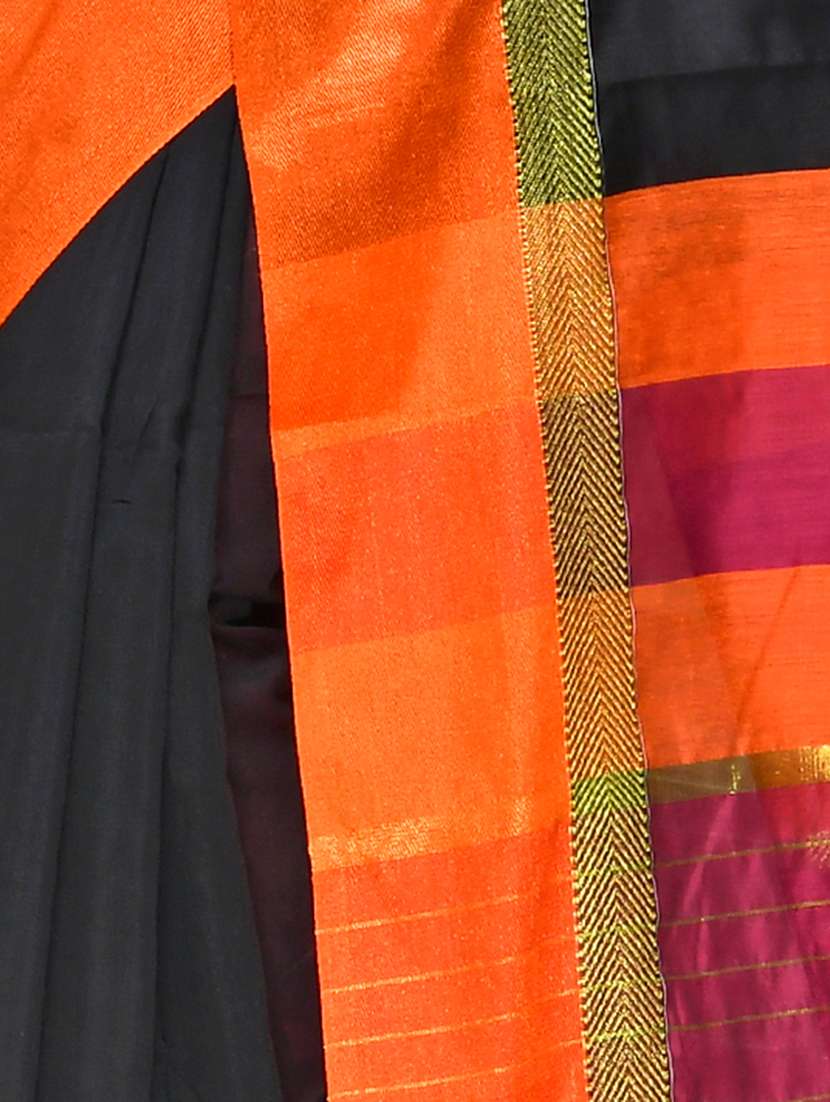 Women Solid With Bordered Handloom Saree With Blouse - 22658406 -  Standard Image - 3
