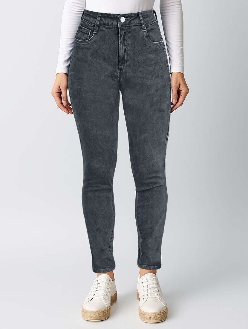 women washed high rise slim fit jeans