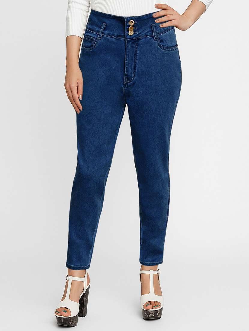 women solid high rise slim fit jeans
