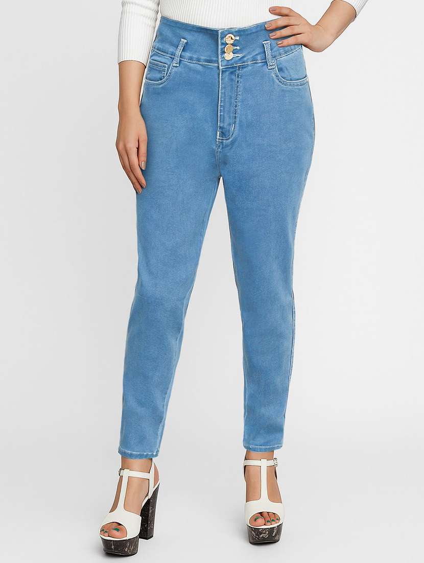 women solid high rise slim fit jeans