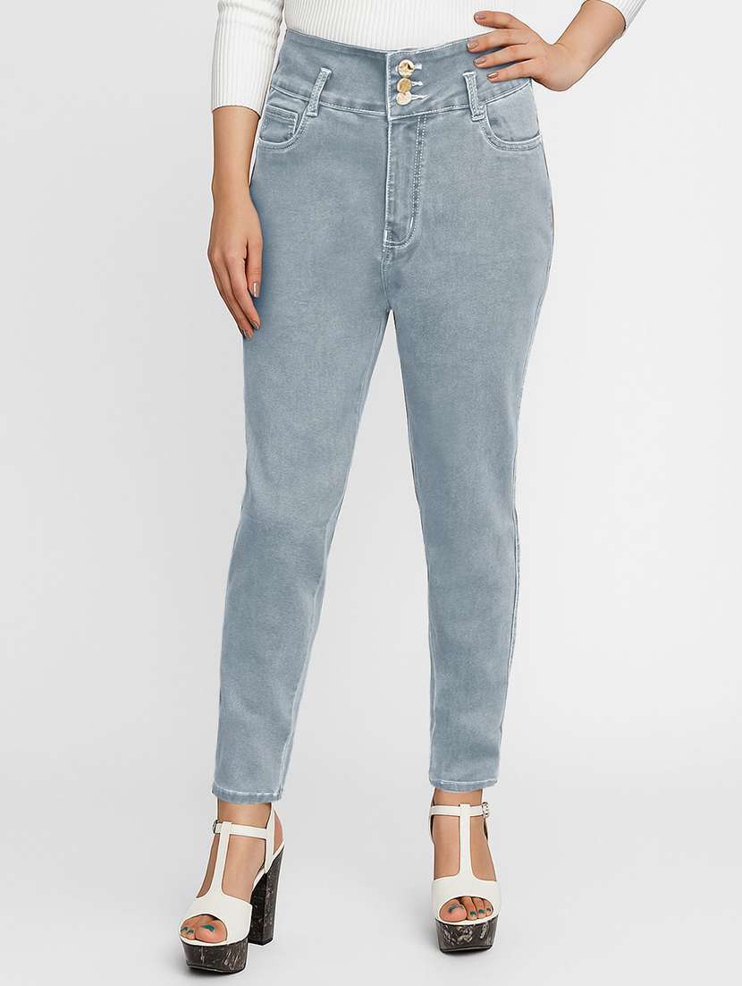 women washed high rise slim fit jeans