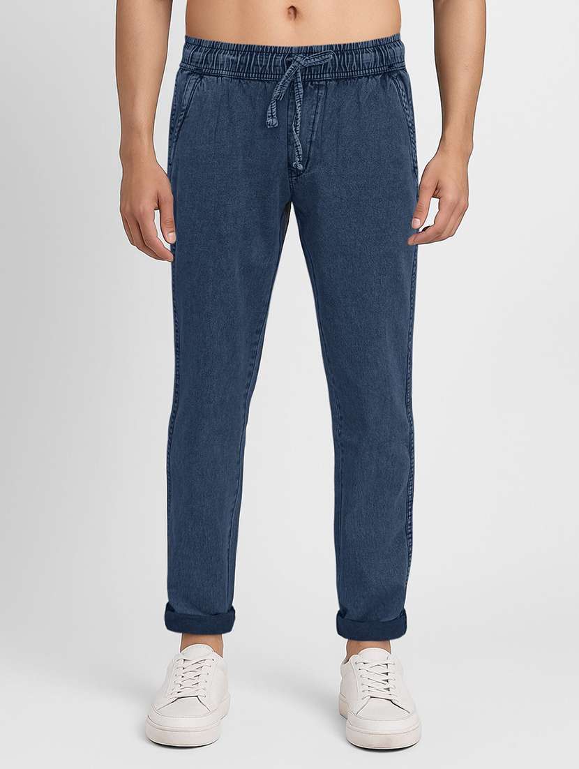 men plain mid rise full length slim fit jeans
