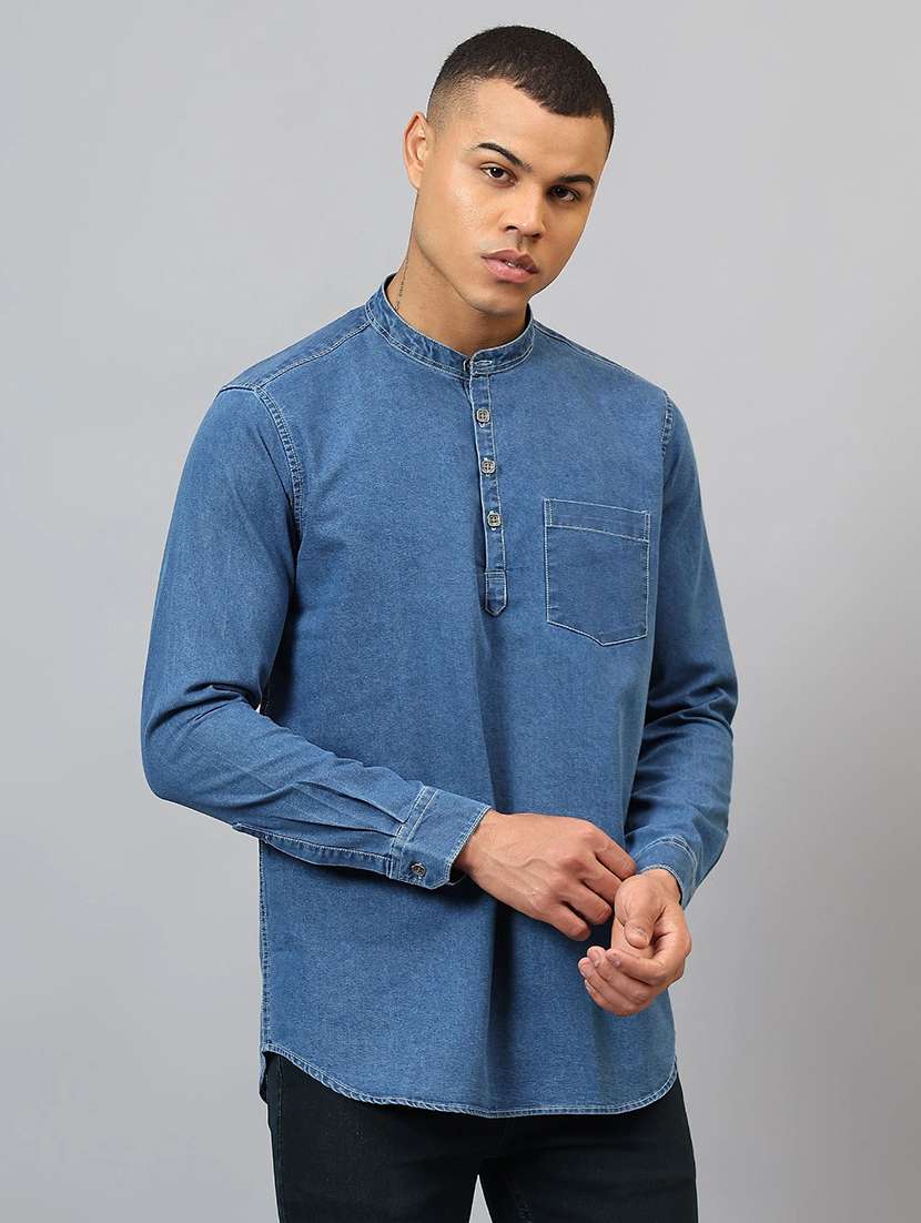 men solid mandarin neck short kurta
