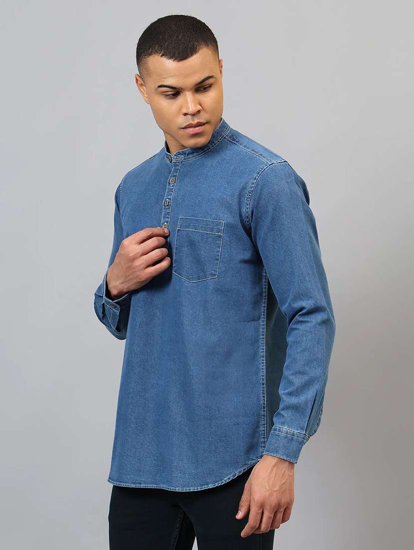 men solid mandarin neck short kurta - 22658439 -  Standard Image - 3