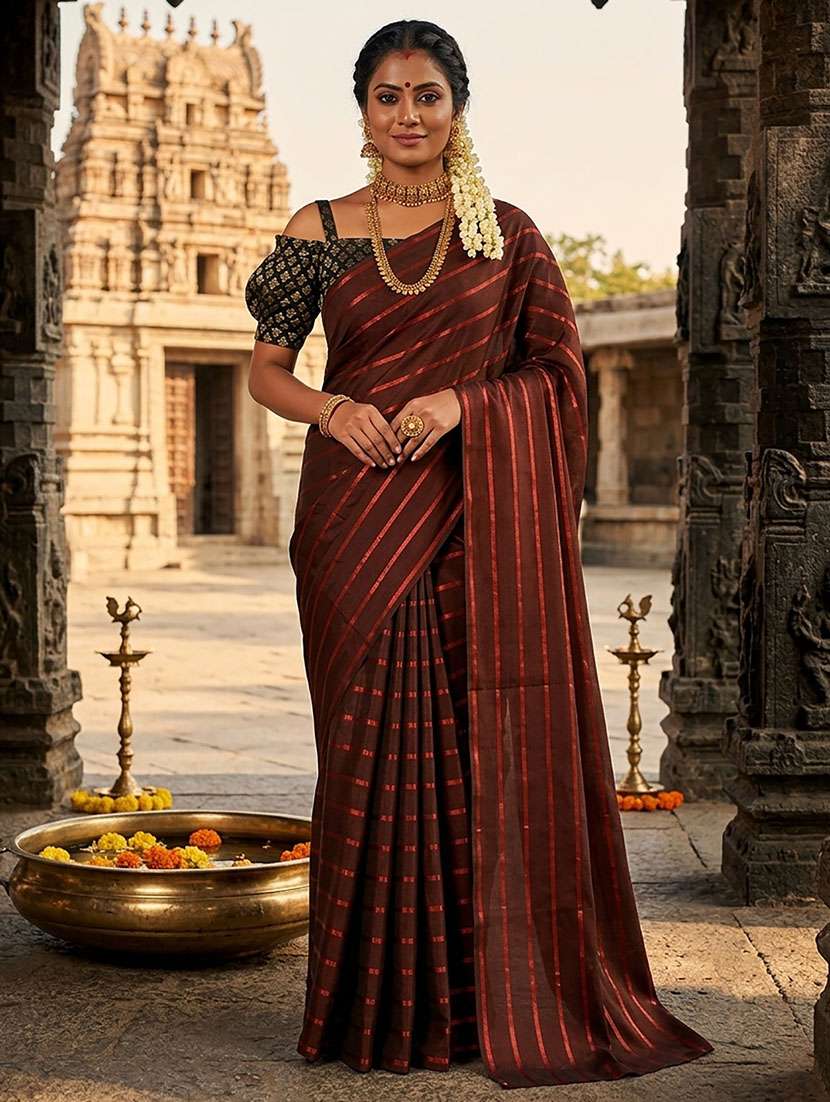 women striped festive wear saree