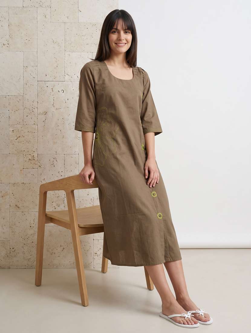 women embroidered round neck a-line ethnic dress