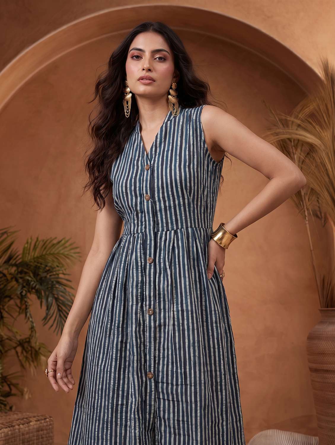 Women Striped Sleeveless A-line Dress - 22658452 -  Standard Image - 5