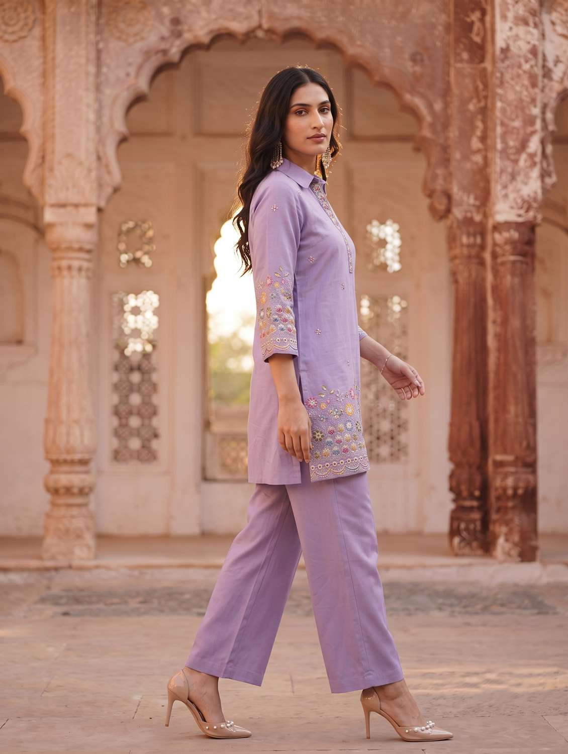 Women Embroidered Three Quarter Sleeves Ethnic Co-ord Set - 22658464 -  Standard Image - 3