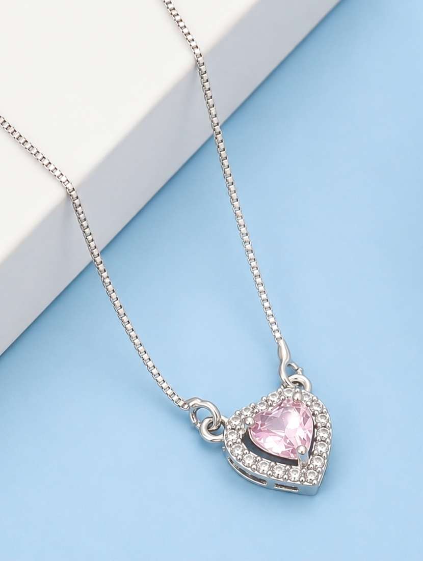 heart-shaped crystal pendant necklace with cz stone detailing