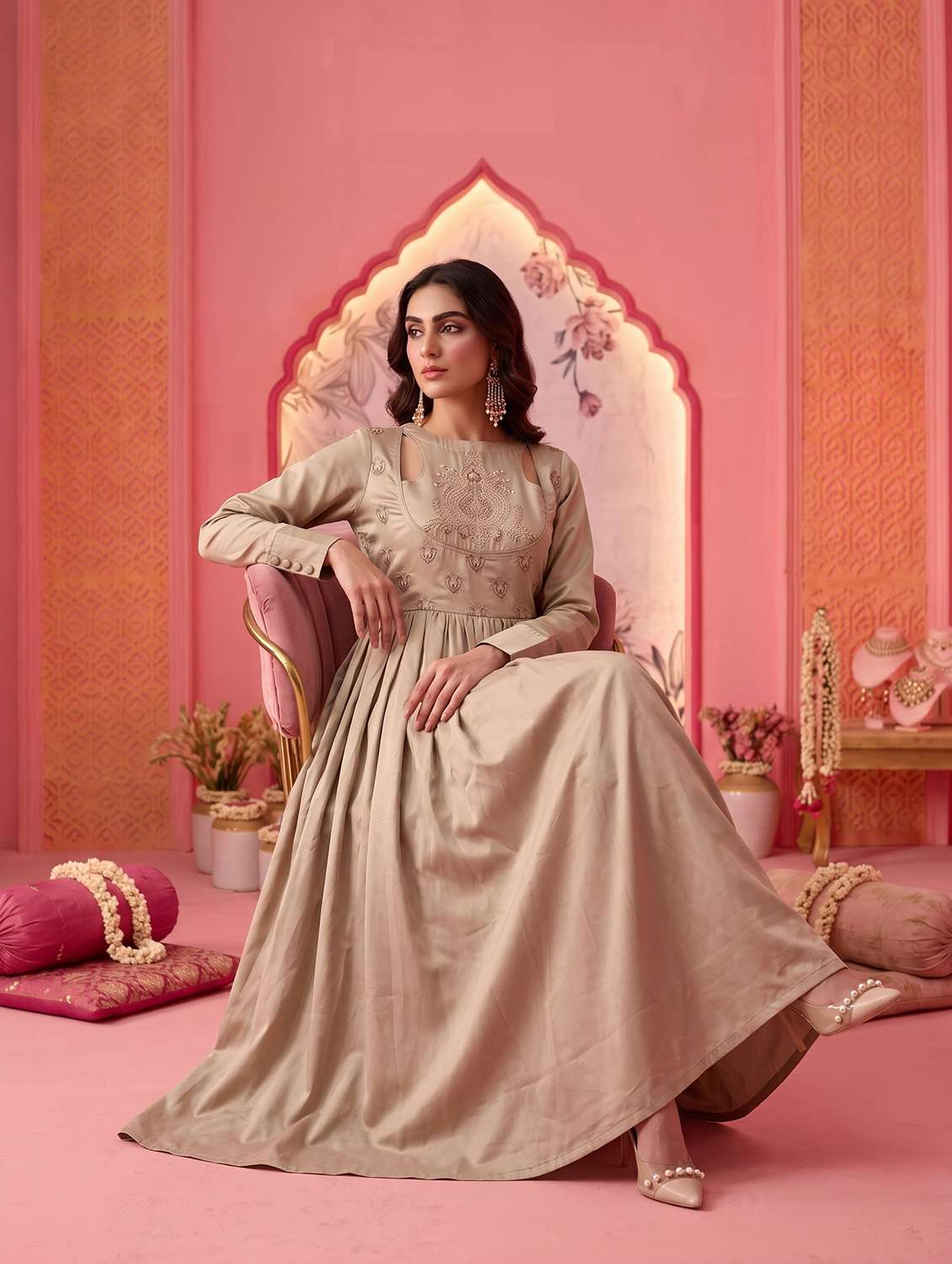 Women Embroidered Long Sleeves Anarkali Dress - 22658511 -  Standard Image - 5