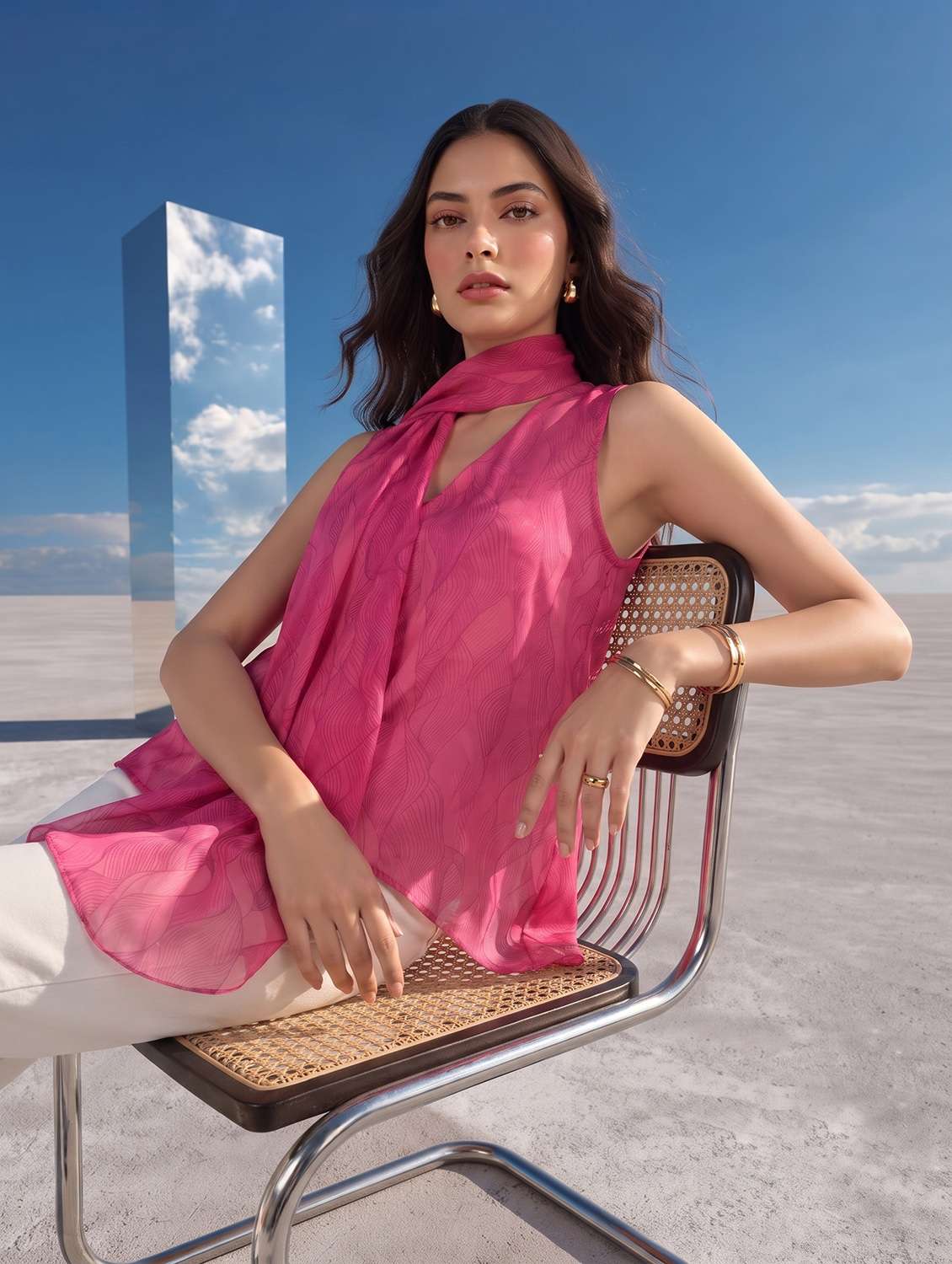women printed sleeveless asymmetric top