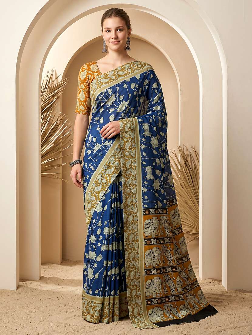 women printed casual wear saree with blouse