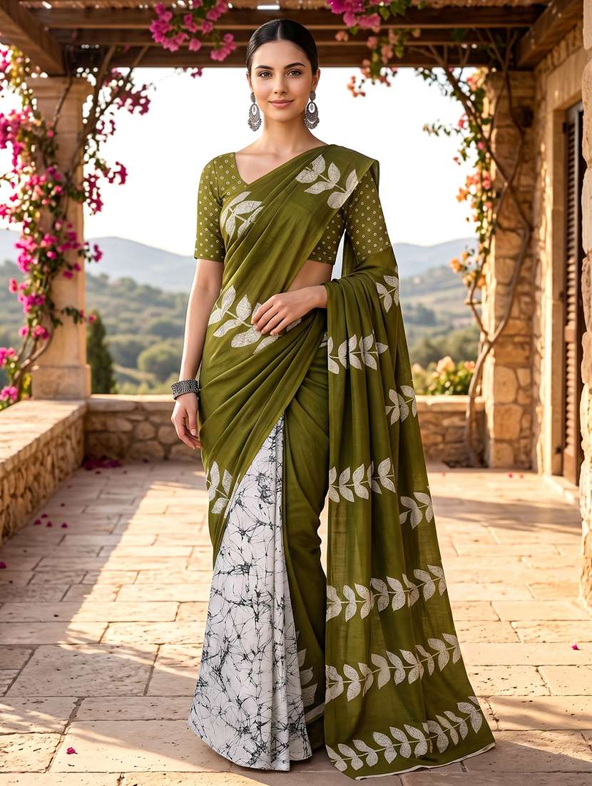 women printed casual wear saree with blouse