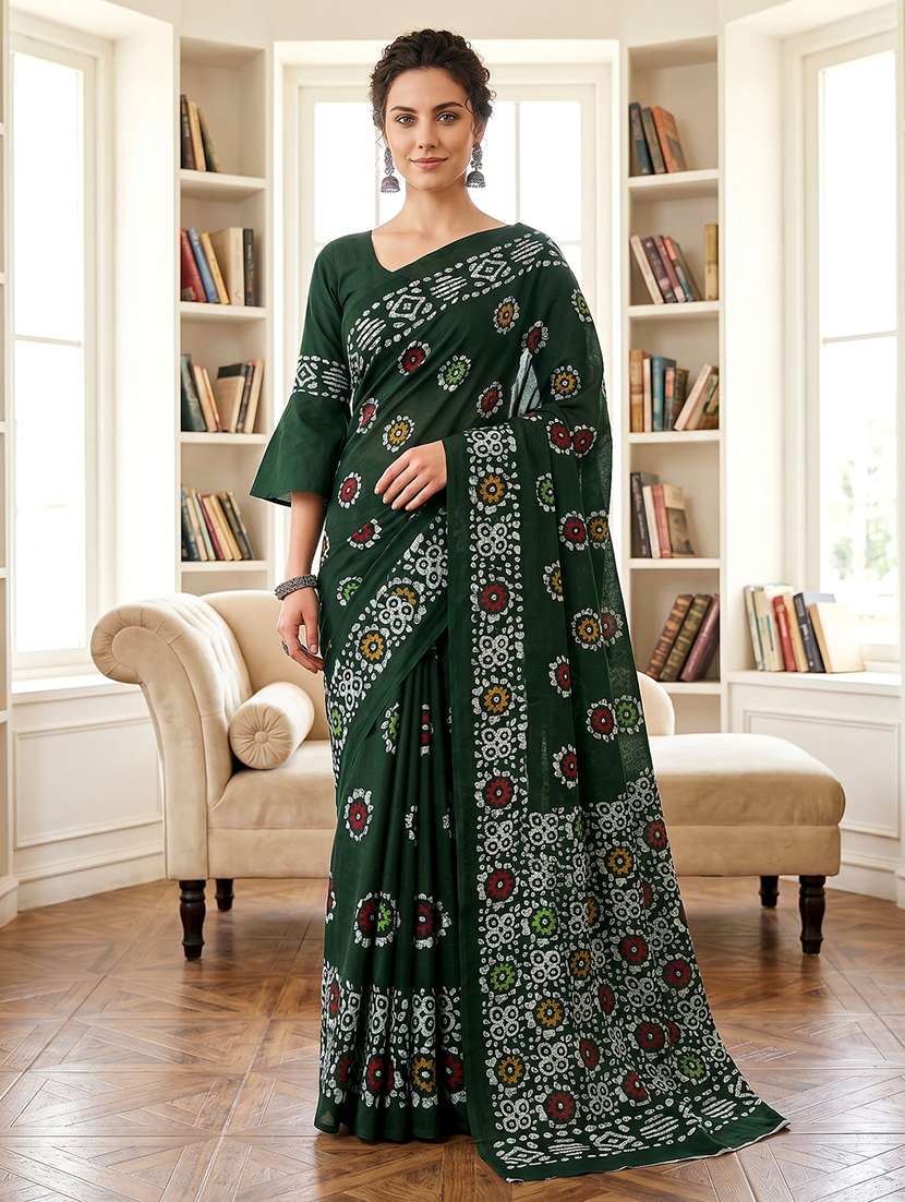 women printed casual wear saree with blouse