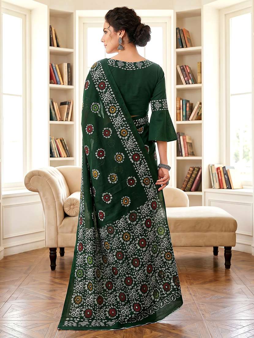 Women Printed Casual Wear Saree With Blouse - 22658695 -  Standard Image - 3