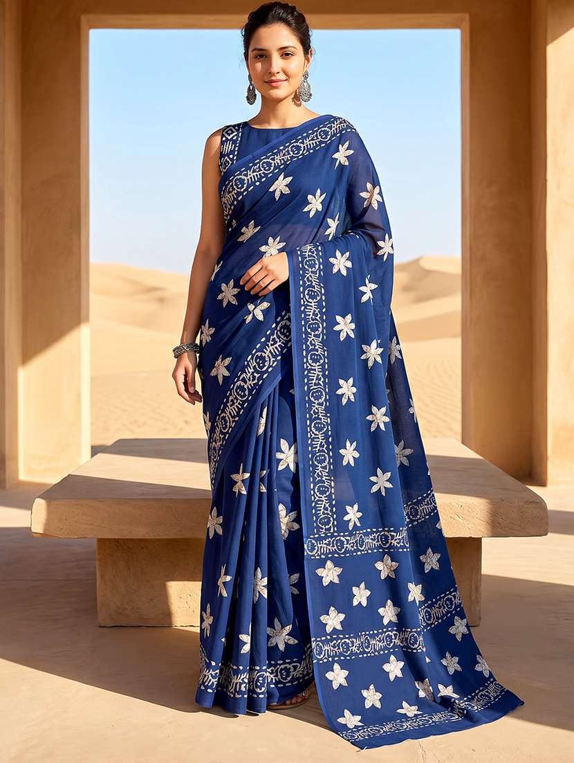 women printed casual wear saree with blouse