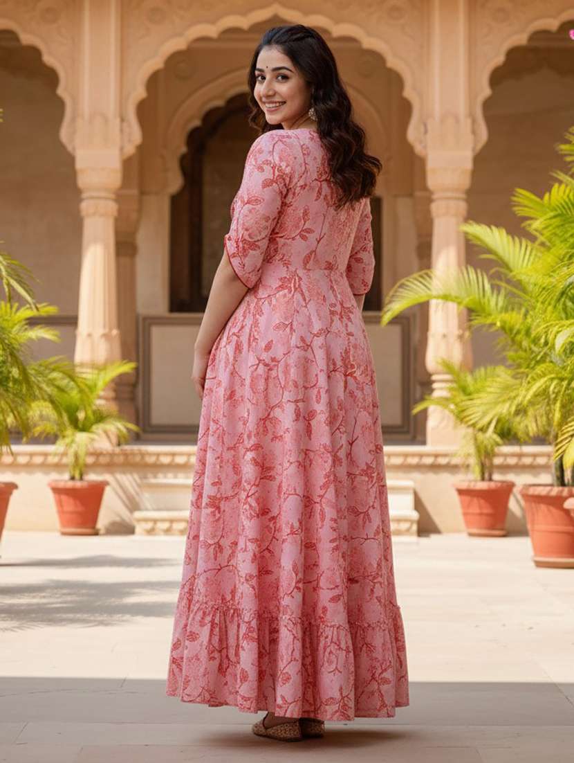 women printed round neck tiered ethnic dress - 22658949 -  Standard Image - 3