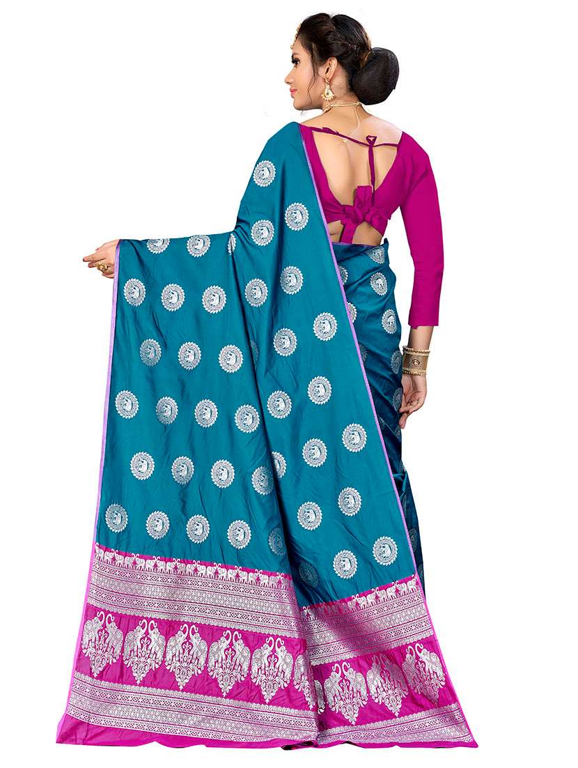 Women Self Design Banarasi Saree With Blouse - 22660293 -  Standard Image - 3